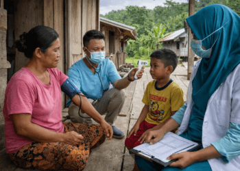Tenaga kesehatan memeriksa warga di wilayah pedesaan.