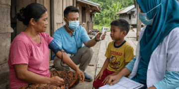 Tenaga kesehatan memeriksa warga di wilayah pedesaan.