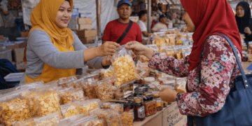 Pelaku UMKM melayani transaksi jual beli produk makanan di Kota Bontang