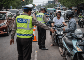 Petugas kepolisian melakukan penertiban lalu lintas di Kalimantan Timur