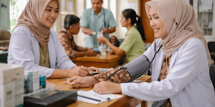 Tenaga kesehatan melayani pasien di puskesmas Kalimantan Timur